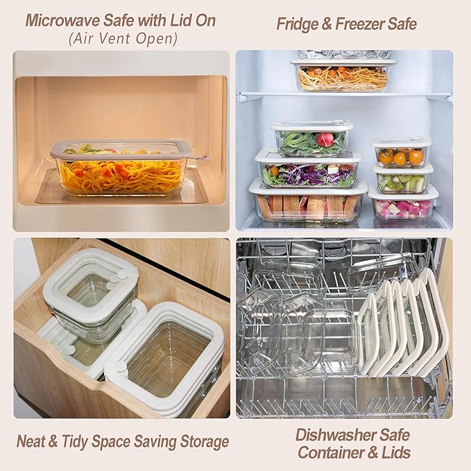 Urban Green Glass Food Storage Containers with Glass Lids, Microwave Safe Food Container Set, Aitight Meal Prep Container Set, LeakProof, 100% Plastic Free, 5 Pack
