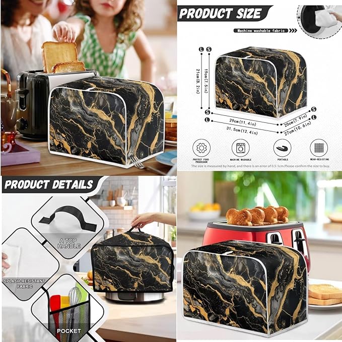 Black Marble Kitchen Appliance Cover Set - Universal Blender, Slow Cooker, Toaster & Waffle Maker Covers