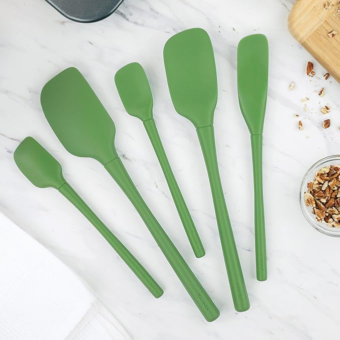 Tovolo Flex Core 5 Piece Silicone Spatula Set Heat Resistant All Silicone Utensils Include Non Stick Spatula Spoonula Jar Scraper, Dishwasher Safe BPA Free Spatulas for Baking Mixing, Pesto Green
