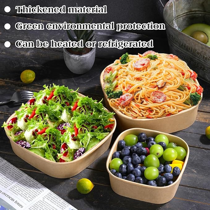 40 Pack 17 oz Paper Bowls, Disposable Food Containers with Lids, Square Disposable Bowls, Disposable Salad Bowls with Lids for Diet Salad, Ice Cream, Yogurt, Party Food