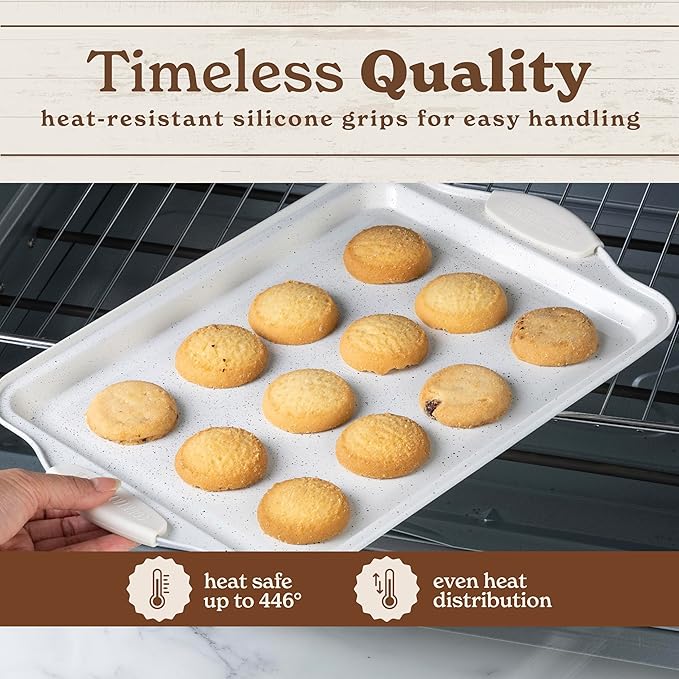 Country Kitchen Nonstick Stackable Bakeware Set - Heavy Duty, Durable, Easy Release Baking Set, Cream, 4 Pcs
