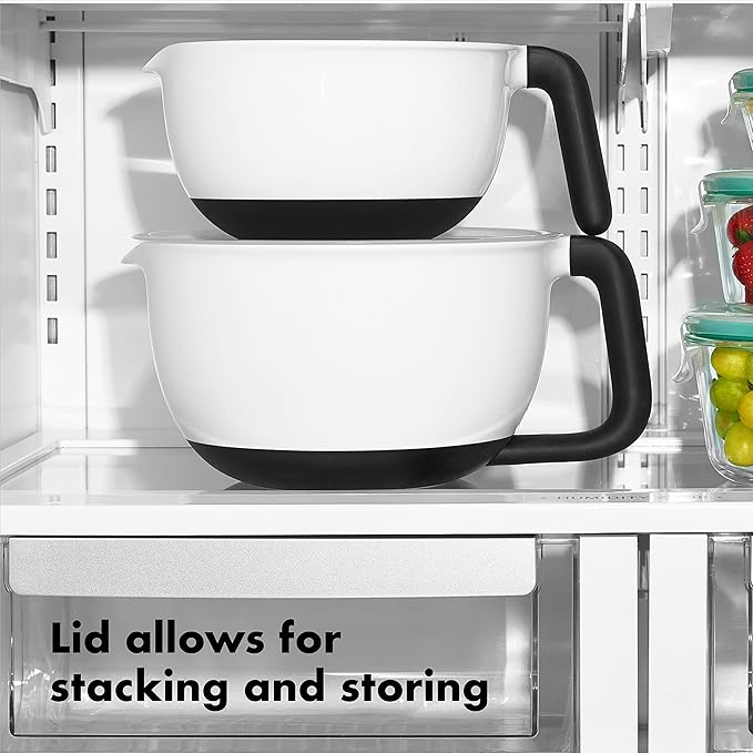 OXO Good Grips 4Qt BPA Free Plastic Batter Mixing Bow with Lid, White (Pack of 4)