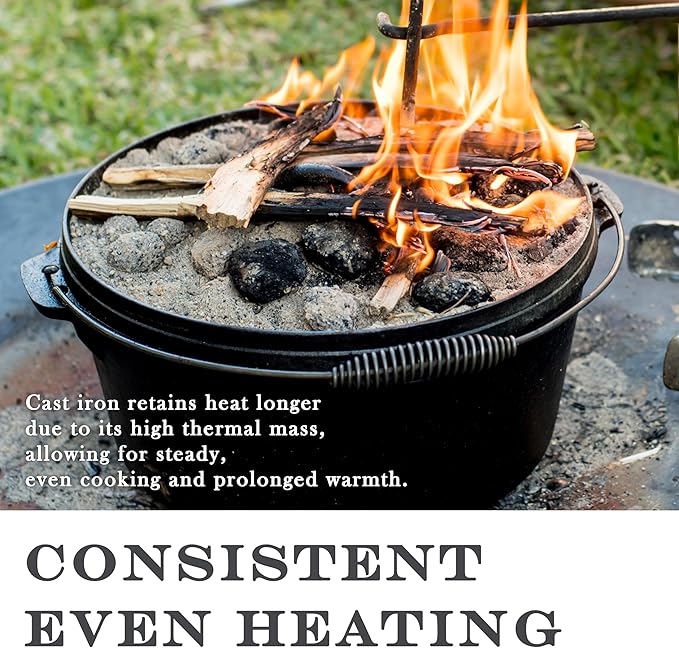 Cuisiland 12 Quart Cast Iron Dutch Oven with Lip Lid & Bail Handle – Pre-Seasoned Large Campfire Pot for Outdoor Cooking, Roasting, Baking & Stews – Heavy-Duty Cookware with Even Heat Distribution