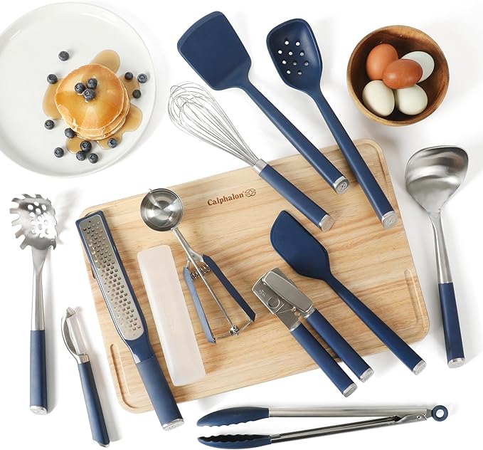 Calphalon Edge 11 Piece Stainless Steel Kitchen Tools and Gadgets Set- Navy Blue