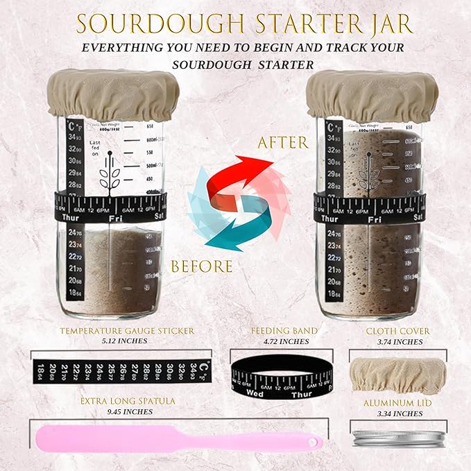 Sourdough Starter Kit, Sourdough Bread Baking Supplies, Sourdough Kit, Bread Making Tools and Kit, Bread Proofing Baskets, Sourdough Starter Jar, Beginner Friendly Sour Dough Kit (Cute Pink)