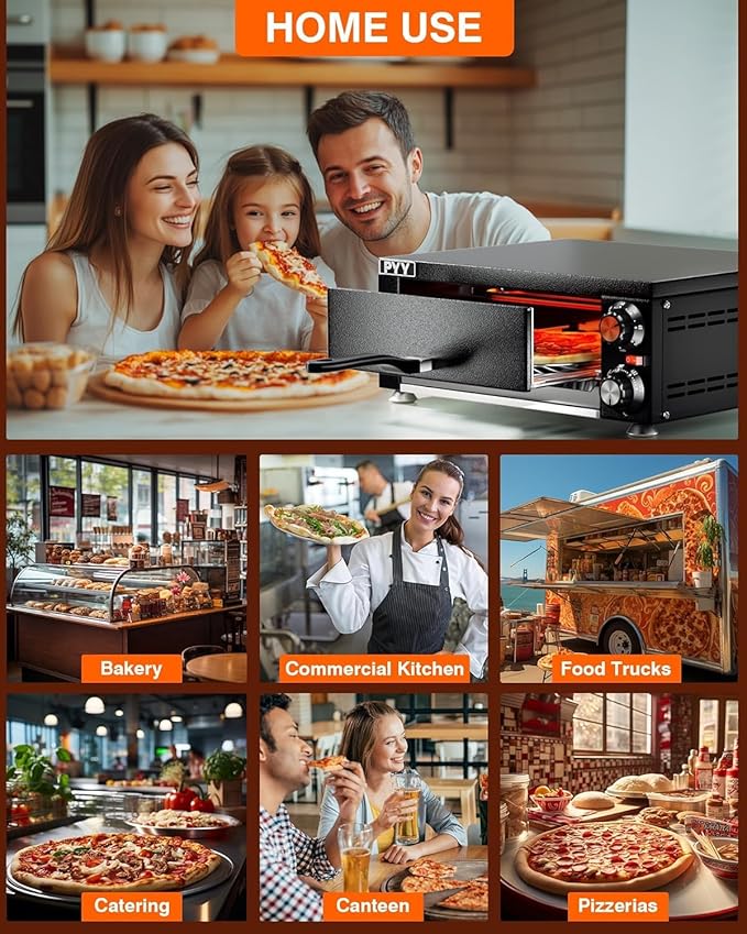 High-Speed Commercial Pizza Oven 12" 1100W，Sealed Stainless Steel with 60-Min Timer for Pizzeria, Food Truck, Catering，Countertop Electric Baking Machine