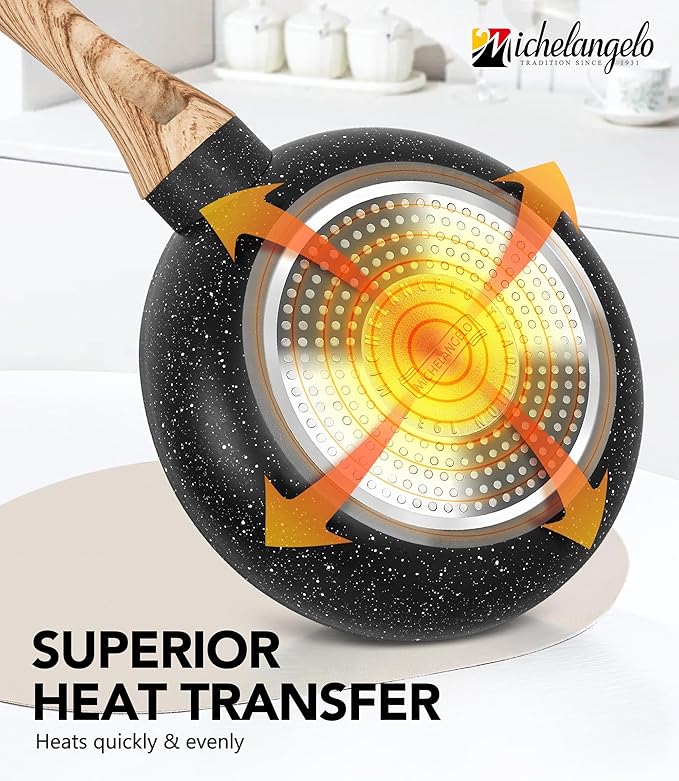 MICHELANGELO Non Stick Frying Pans - 12 Inch Nonstick Frying Pan with Glass Lid, Large Stone Fry Pan with Ergonomic Handle, Induction Compatible, Black