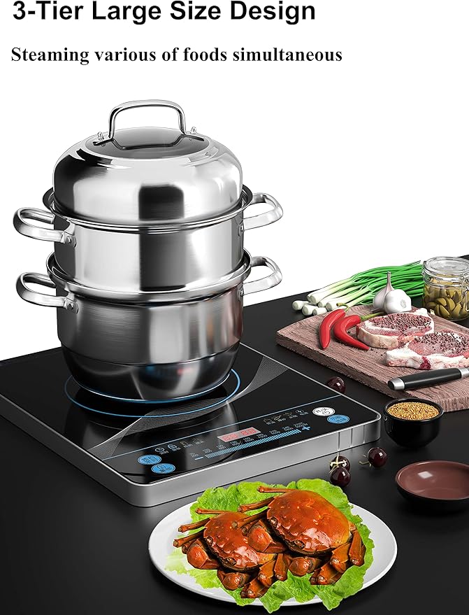 VENTION 3 tier Steamer Pot Stainless Steel Large 34cm, Induction Steamer for Cooking, 13.4 Inch Steam Pot for Dumpling