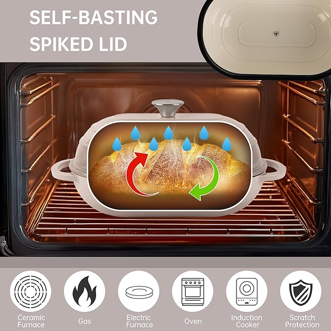 Premium Enameled Cast Iron Dutch Oven for Bread Baking | Non-Stick 2QT Oval Bread Oven with Lid | Perfect for Sourdough, Loaf, and Artisan Baking (Gradient Pink, 5 QT)