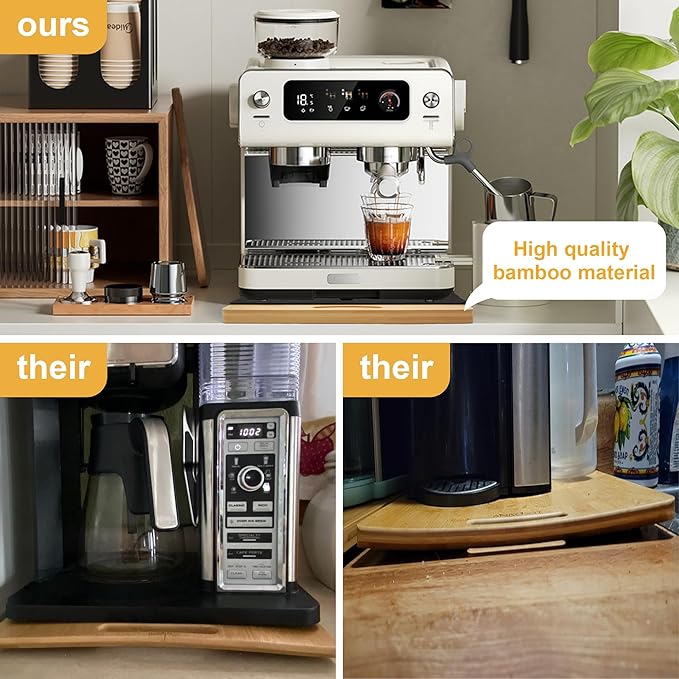 MinBoo Bamboo Appliance Slider,Sliding Tray for Coffee Maker, Kitchen Countertop Appliance Rolling Tray,Slides Easily from Under The Cabinet,Wide - Small (12" Wx10 D)
