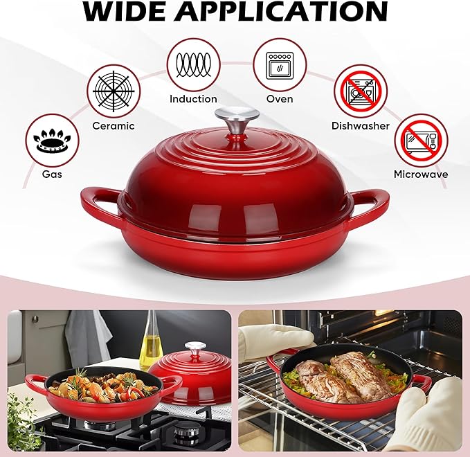 Bread Dutch Oven for Sourdough Baking (5.5 QT), Joyfair Enameled Cast Iron Dutch Oven Pot with Lid, Sourdough Bread Pan with Heavy Duty Dual Handles, Non-Stick & Even Heat, Oven-safe up to 500°F, Red