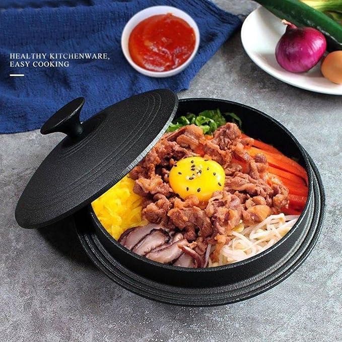 Korean Traditional Cast Iron Pot, Heavy Duty Dutch Oven with Lid, Rice Stew Pot Skillet Cookware for Braising Stews Roasting,Gas Stove Induction Cooker Safe(D20cm/7.8", Black)