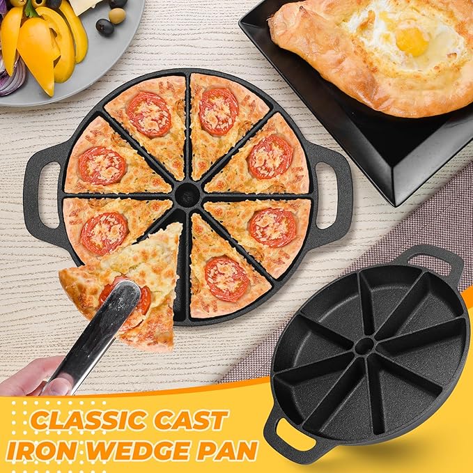 Tioncy 2 Pcs Cast Iron Biscuit Pan Cast Iron Muffin Seasoned Mini Cake Scone Donut Pie Pan for Baking, Egg, Corn Bread, Cupcakes & Dessert (Wedge Style)