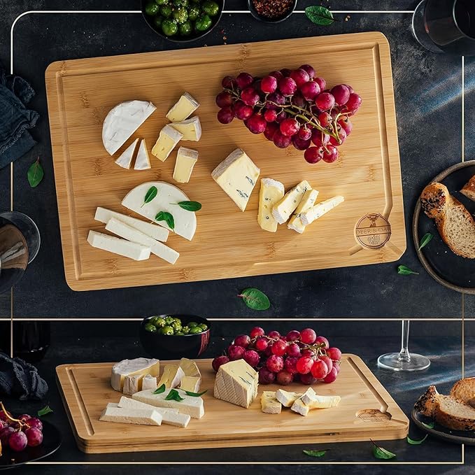Deer & Oak Large Bamboo Chopping Board 38 x 25 x 2cm, Premium Wooden Kitchen Cutting Board for Meat & Vegetables, Pre-Oiled, Water Resistant, Knife-Friendly