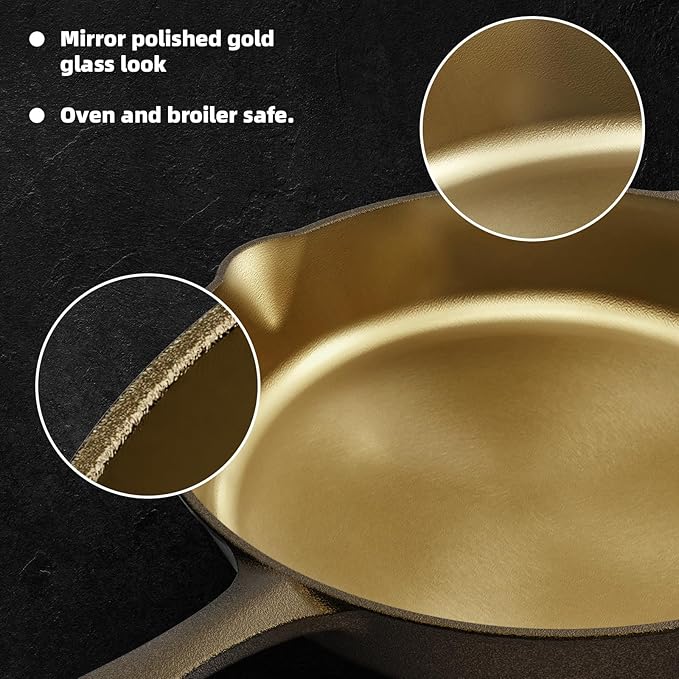 iLiving Seasoned Modern Heirloom Mirror Polished Cast Iron Skillet Pan 12" (2.0" Wall Height/2.7 L)