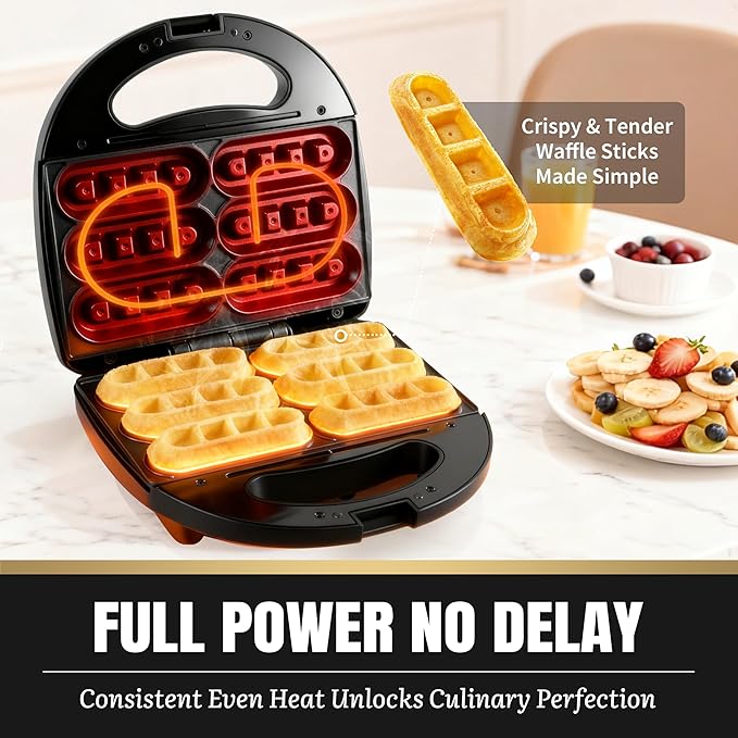 Waffle Stick Maker, Mini Waffle Maker Iron, Makes 6 Waffle Sticks, Ideal for Breakfast, Snacks, Desserts and More
