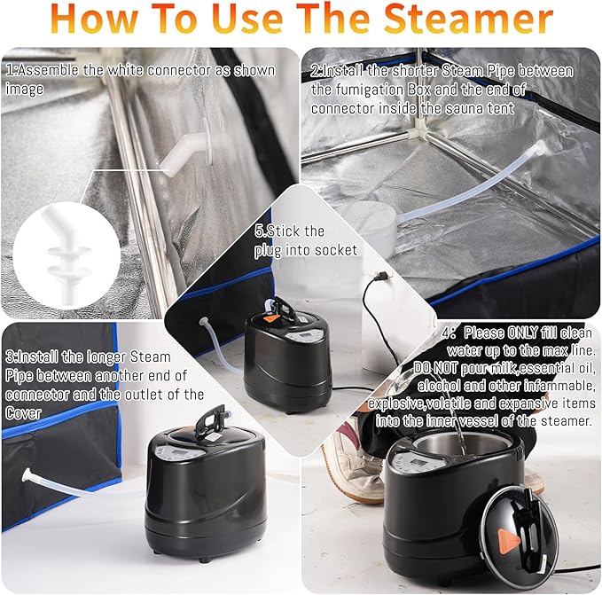 3L Sauna Steamer Machine for Home Sauna Tent, 1200W Fast Heating Steam Generator with Remote, Stainless Steel Pot Replacement for Personal Spa, Portable Body Detox (Black)