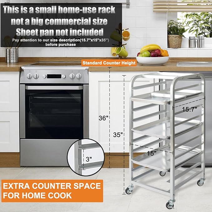10-Tier Quarter & Half Sheet Pan Rack - Bread Baking Speed Rack for Cooling, Bakery Stand with wheels for Bun Pan Tray, Home Kitchen Tiered Rolling Cart for Oven(for 1/2 & 1/4 Sheet)