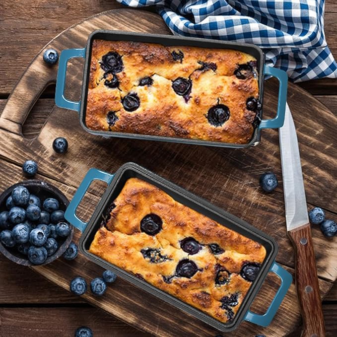 Leonyo 2 Pack Cast Iron Bread Pan with Lid, 2-in-1 Enameled Cast Iron Loaf Pan, 9 x 5 inch Sourdough Baking Pan, Homemade Bread Dutch Oven for Pound Cake, Lasagna, Up to 500℉ & Blackish Green