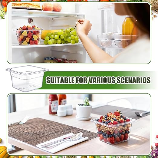 Rtteri 22 Pcs 1/6 Size Clear Plastic Pans Set: 16 Food Prep Containers & 2 Tongs & 4 Spoons for Salad Bar Buffet Restaurant Hotel Commercial Home for Fruit Vegetable Sauce Bean Corn Deli(4 Inch Deep)
