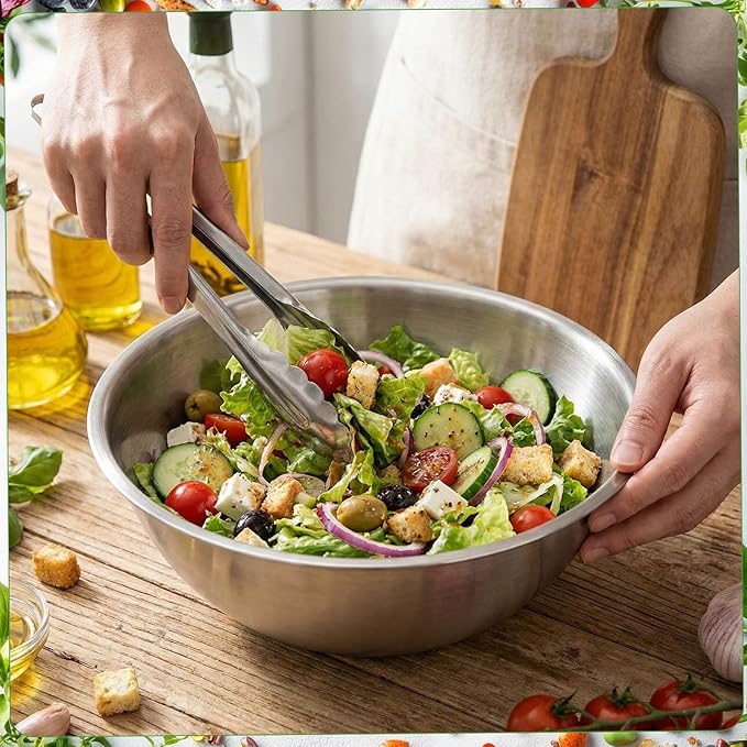 Honeydak 6 Pcs 304 Stainless Steel Mixing Bowls with Graduations, Salad Bowls Metal Serving Reusable Baking Food Storage Containers for Baking Cooking Salads Soups Ice Cream Noodles (84 oz)