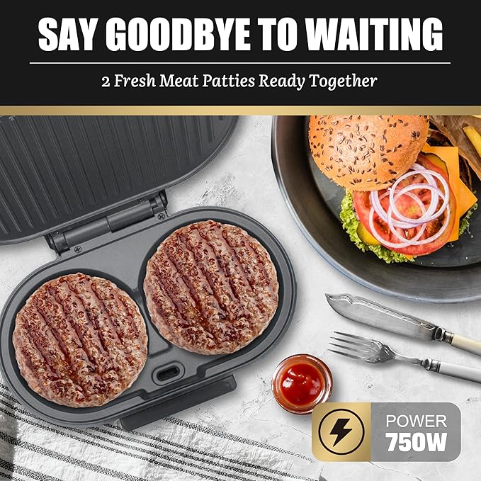 Double Mini Grill Maker, Breakfast Sandwich Maker, Burger Press Patty Maker, Panini Press Grill, Small Electric Grill, Ideal for Making Breakfast, Lunch and Snacks