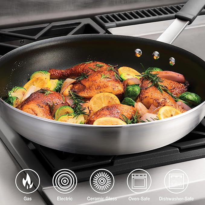 Tramontina Professional 14-Inch Non Stick Extra Large Frying Pan, Heavy-Gauge Aluminum Skillet with Reinforced Nonstick Coating, Gray Handle, Dishwasher and Oven Safe