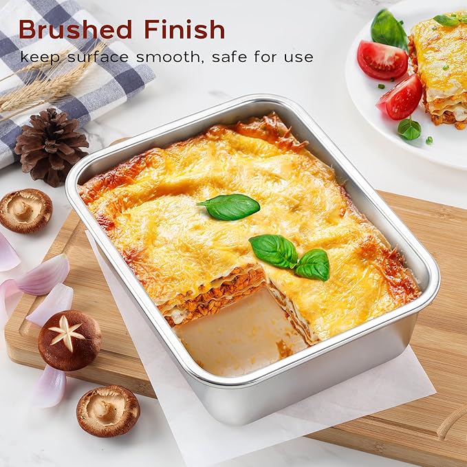 Lasagna Pan Deep, Onader 10⅝ x 8¼ Inch Rectangle Stainless Steel Lasagna Baking Dish, Metal Baking Cake Pan, Oven & Dishwasher Safe