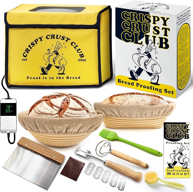 Bread Proofing Box & Sourdough Kit, Sourdough Proofing Box & Starter Kit, Bread Making Tools & Supplies, Sourdough & Dough Proofer, 2 Banneton Basket, Lame, Scraper, Whisk, Pastry Brush, Baking Tools