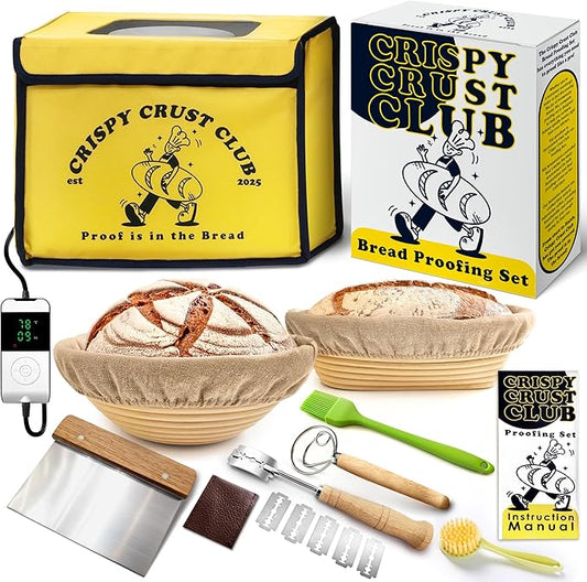 Bread Proofing Box & Sourdough Kit, Sourdough Proofing Box & Starter Kit, Bread Making Tools & Supplies, Sourdough & Dough Proofer, 2 Banneton Basket, Lame, Scraper, Whisk, Pastry Brush, Baking Tools