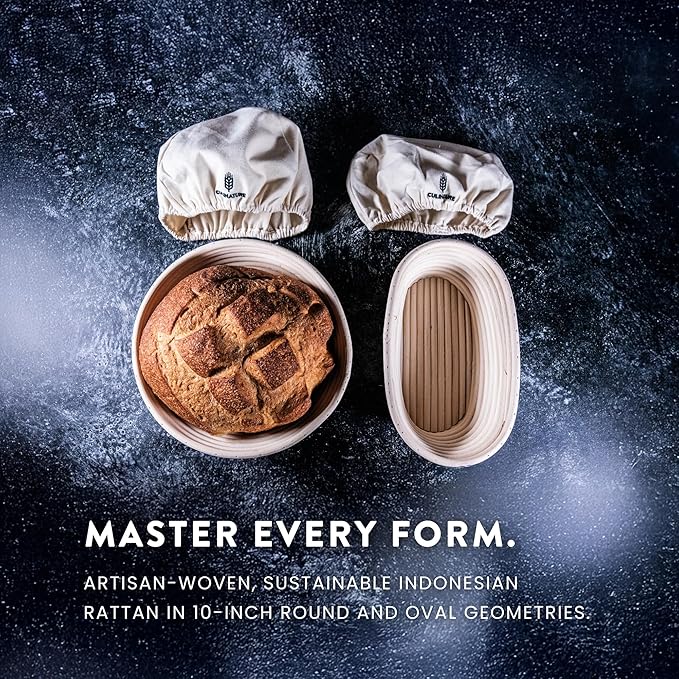 Complete Sourdough Artisan System - Sourdough Starter Kit with 10" Round & Oval Banneton Bread Proofing Baskets, XL Silicone Baking Mat, Beeswax Bread Bag & Professional Sapele Tools