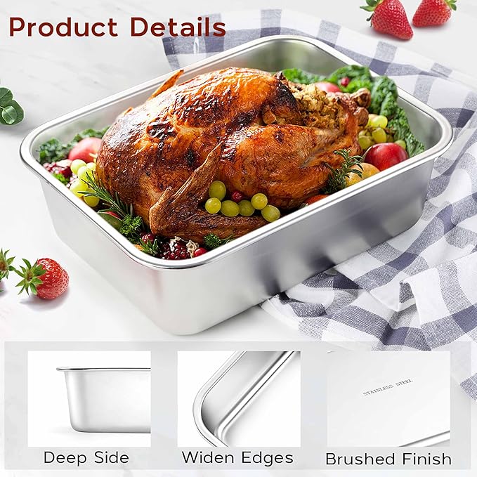 Onader Lasagna Pan, 3 Inch Deep Baking Pans for Oven, Stainless Steel Rectangle Lasagna Cake Baking Dish, 2 Pack - 10⅝ x 8¼ & 12¾ x 10 Inch