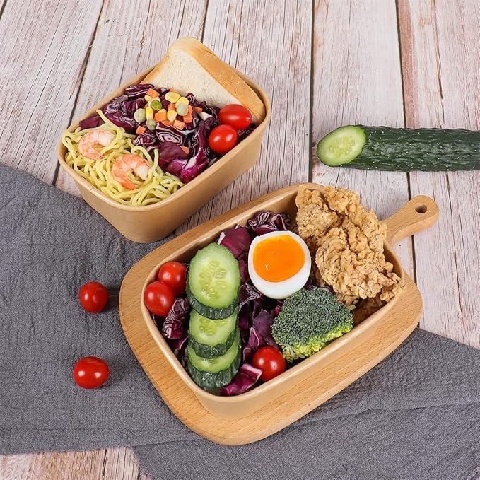 25 oz Disposable Kraft paper bowls with lids, Rectangle Food containers Soup Bowls Party Supplies Treat Bowls 50 Pack