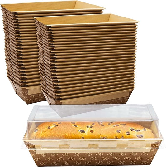 Chef-Grade 1Lb Paper Loaf Pans w/Lids 50Pk. Elegant Disposable, Bakeable Kraft Pan Supplies for Baking Bread, Small Meatloaf, Bundt Cake Sweets for Holiday Gifts, Bake Sales or Fundraiser.