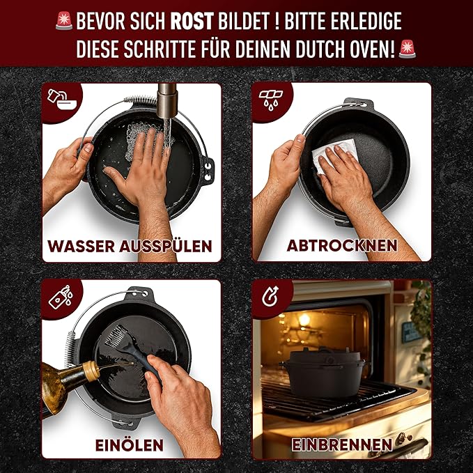 Pre-Seasoned Dutch Oven Set - 7 Quart Cast Iron Dutch Oven Pot with Lid, Fire Pot with Feet for Bread Baking & Cooking - Includes 2-in-1 Lid Lifter, Brush & Recipe Book [for 3-5 People]
