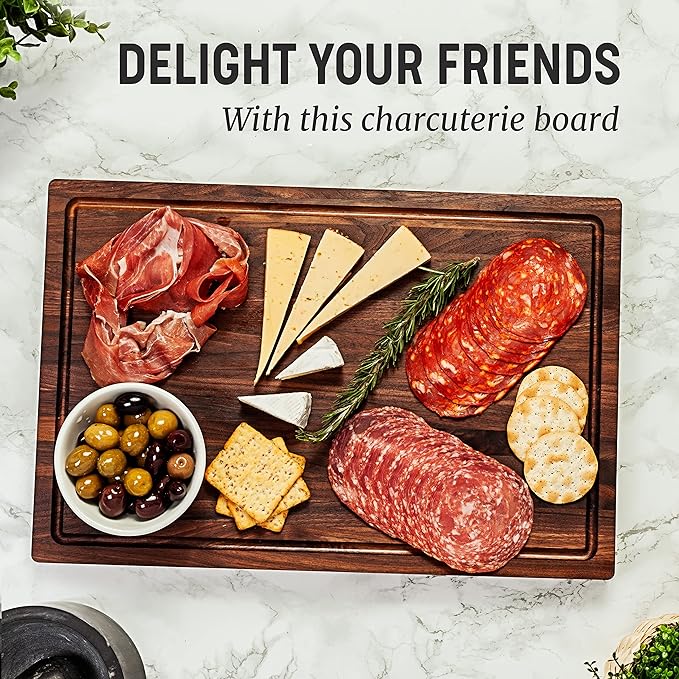 Walnut Wood Cutting Board for Kitchen, Reversible Wooden Chopping Board With Juice Grooves, Made in Canada (Walnut, 18x12x1.25)