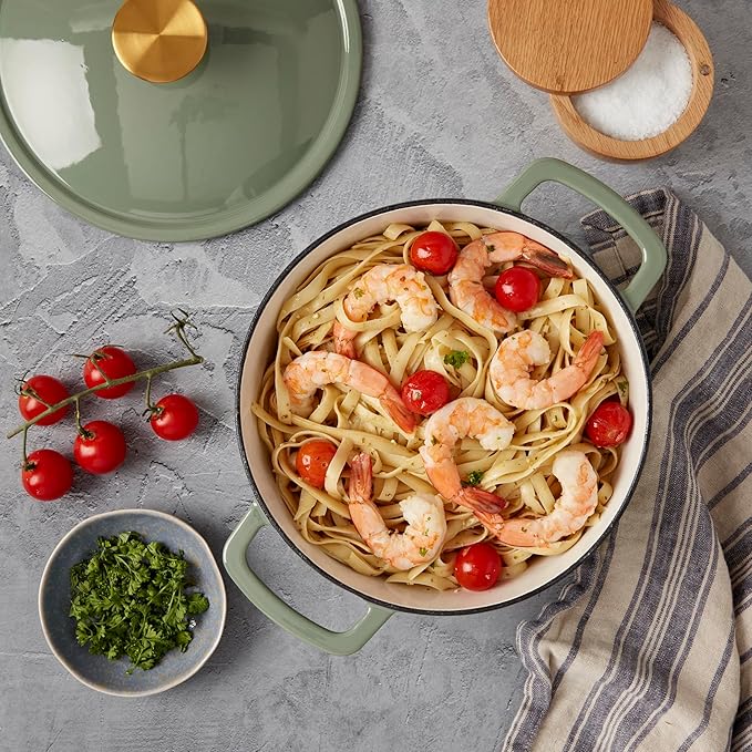 Smith & Clark 3-Quart Enameled Cast Iron Fluted Dutch Oven Pot with Lid, Sage Green