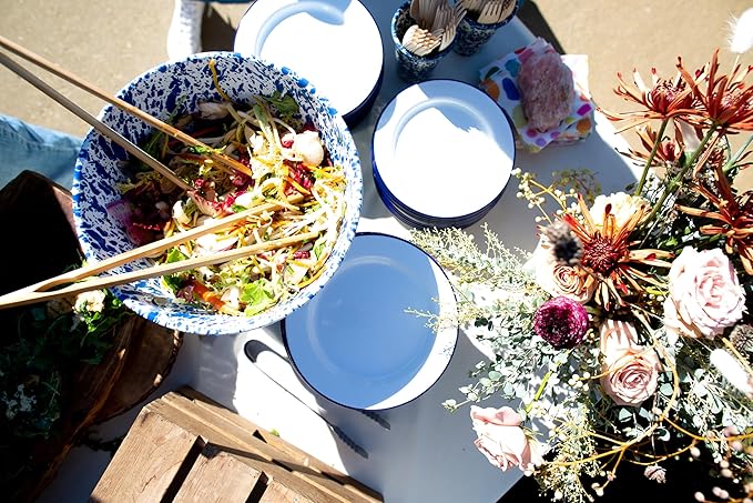 Crow Canyon Home Enamelware Salad Bowl, 5 quart, Red/White Splatter