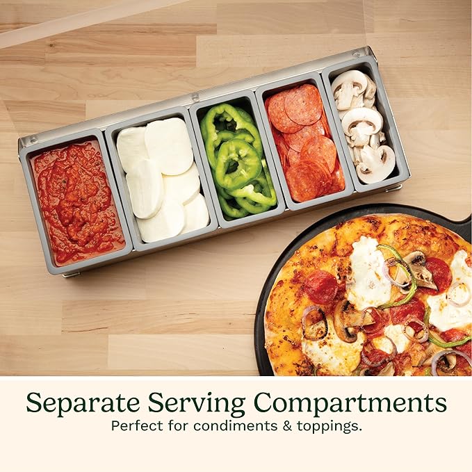 Cuisinart Condiment & Topping Station, 5 Dishwasher Safe Containers for Toppings & Condiments, Versatile Fresh Food Prep Station with Clear Lid, Perfect for BBQs, Burgers, Tacos, Pizza & Omelets