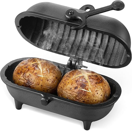 Enhon Cast Iron Baked Potato Cooker Latch, Cast Iron Potato Roaster for Wood Burners, Multifuel Stoves and Open Fires, Campsite Cooker for Flavorful Potatoes, Uniform Heating