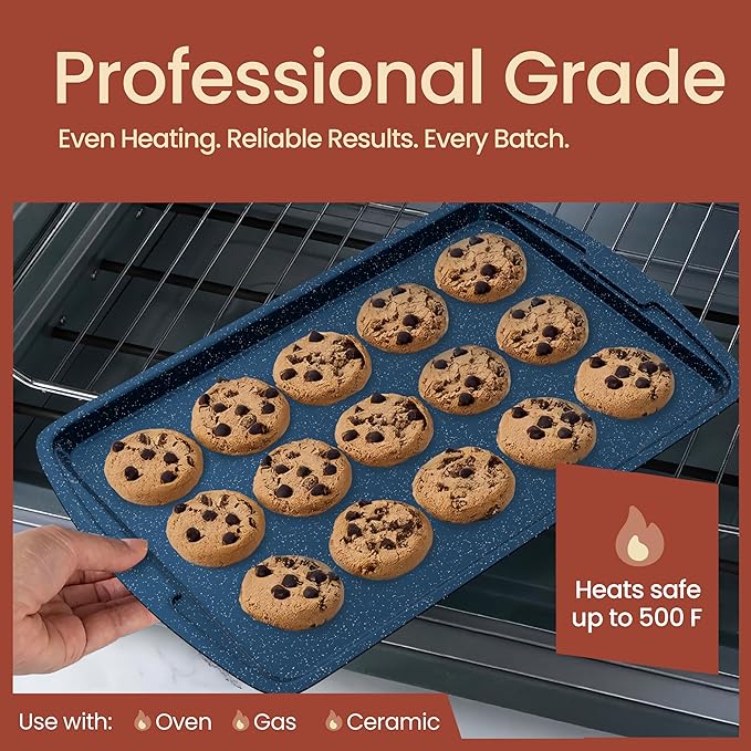 BAKKEN Kitchen Baking Pan Set - Nonstick Blue Marble Coating, Commercial Grade Carbon Steel Bakeware Sets, Baking Kitchen Essentials, PFOA, PFOS, PTFE Free, Oven Safe Tray (Up To 450° F), Set of 6