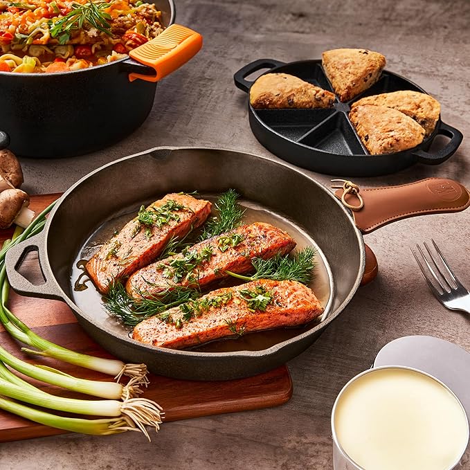 Modern Innovations 10 Inch Cast Iron Skillet, Pre-Seasoned Smooth Polished Surface, Heavy-Duty, Naturally Non-Stick 100% Cast Iron Frying Pan- Saute, Sear & Grill on Campfires, Stoves & Ovens
