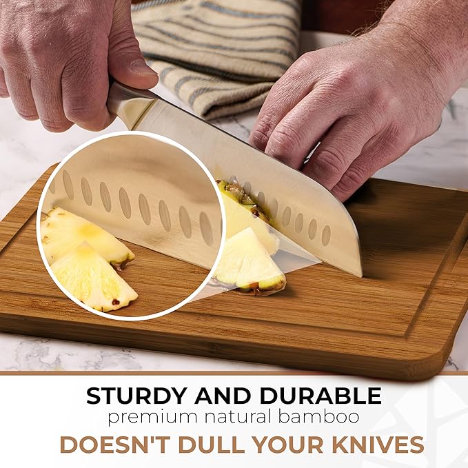 Wood Cutting Boards Set of 3 – Thick & Sturdy Bamboo Cutting Board with Deep Juice Grooves & Build-in Handles, Large Surface, Easy to Clean – for Meat, Vegetables and Fruits