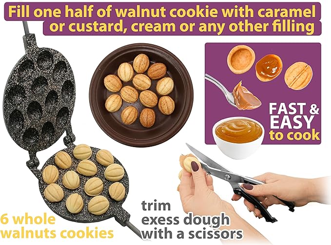 Walnut Cookie Maker 12 halves non-stick coating granite stone Cookies Pastry