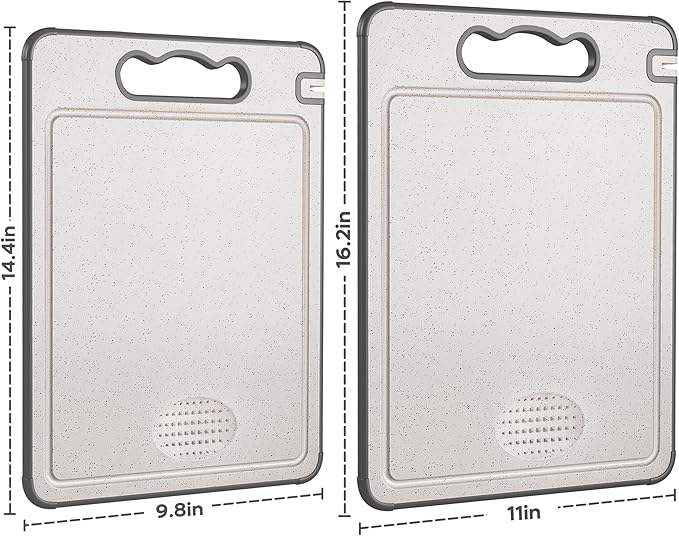 Double Sided 304 Stainless Steel & Wheat Straw Cutting Board, Non Toxic Chopping Board, Dishwasher Safe, Scratch Resistant Mesh Design, 16"*11"with 14.4"*9.8"