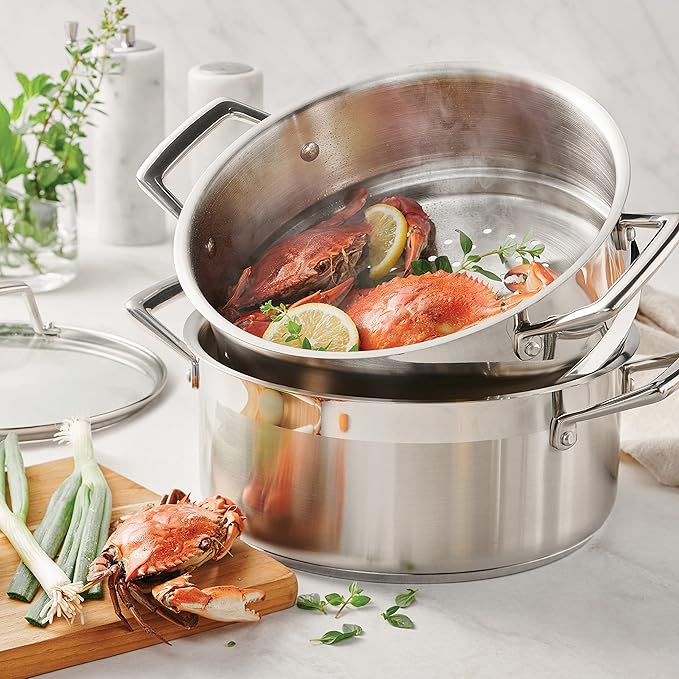 Tramontina Gourmet 5-Quart Steamer Set, Tri-Ply Base Stainless Steel Dutch Oven with Steamer Insert and Glass Lid, Induction-Ready