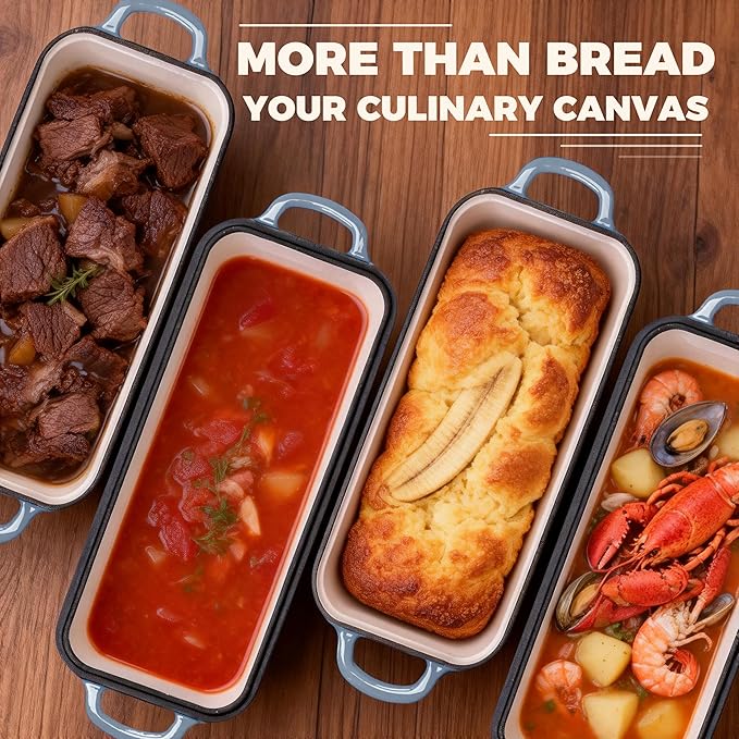 11x5 Inch Cast Iron Loaf Pan With Lid, 5.8 Qt Large Loaf Pans for Sourdough Bread Baking, Heavy Duty Dutch Oven Bread Pan For a Crispy Crust, Seasalt