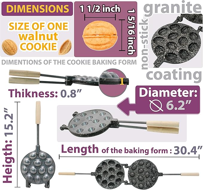Walnut Cookie Maker 12 halves non-stick coating granite stone Cookies Pastry