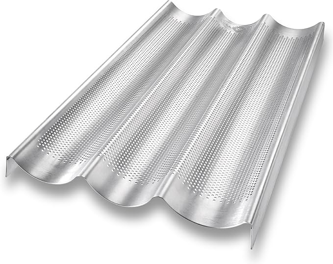 USA Pan Bakeware Aluminum Perforated Nonstick French Baguette Bread Pan, 3-Loaf