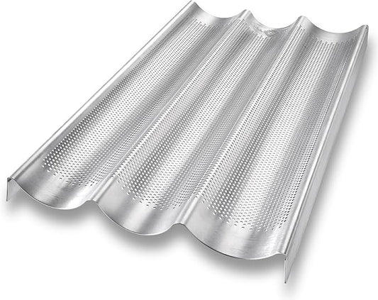 USA Pan Bakeware Aluminum Perforated Nonstick French Baguette Bread Pan, 3-Loaf